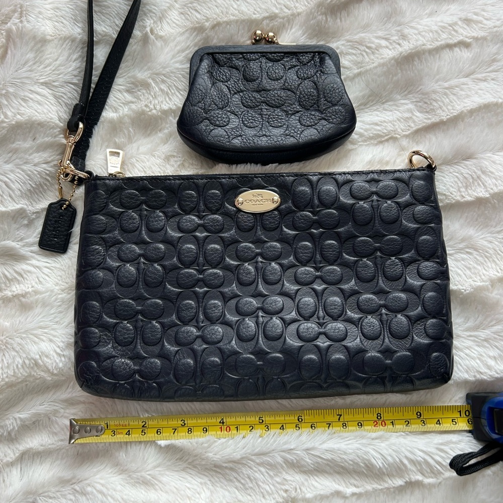 Coach Dark Blue Embossed Leather Set